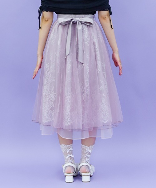 【axes femme】ライトブルー レーススカート　未使用品 裾レースフィッシュテールスカート[品番：IGAW0005211]｜axes