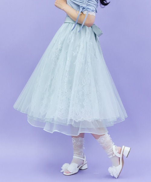 【axes femme】ライトブルー レーススカート　未使用品 axes femme POETIQUE スカート レース×チュールスカート