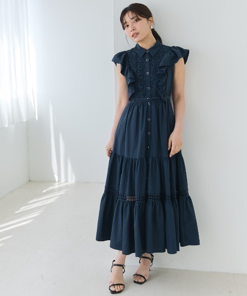 AND COUTURE ワンピース コットンレースフリルシャツワンピース