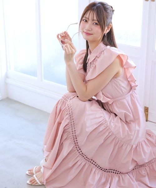 Coast* レース フリル ベルト シャツドレス 新作【COAST】レース フリル ベルト シャツドレス ワンピース