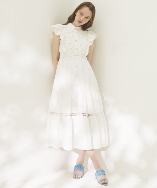 AND COUTURE ワンピース コットンレースフリルシャツワンピース