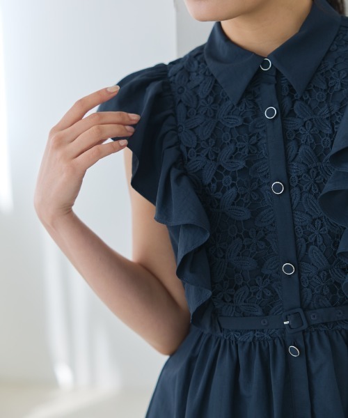 AND COUTURE ワンピース コットンレースフリルシャツワンピース
