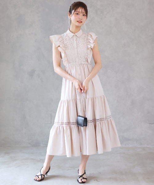 And Couture ワンピース コットンレースフリルシャツワンピース