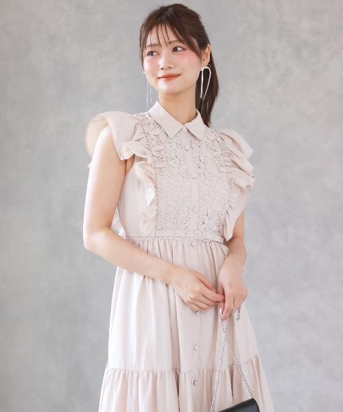 AND COUTURE ワンピース コットンレースフリルシャツワンピース