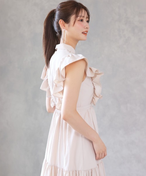And Coutureワンピース コットンレースフリルシャツワンピース　ネイビー アンドクチュール AND COUTURE コットンレースフリルシャツ