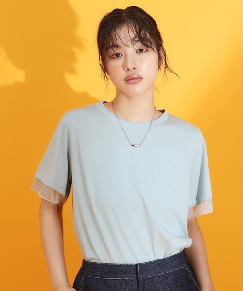 THE SHOP TK tシャツ 半袖 「ひんやり/UV/洗濯機OK」袖シアーTシャツ