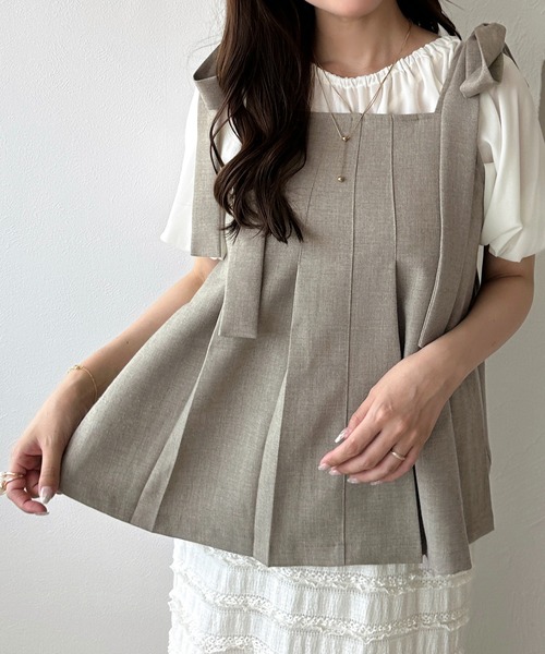 apres jour clair肩リボンプリーツビスチェ apres jour clair】【セットアップ可能】肩リボンプリーツ