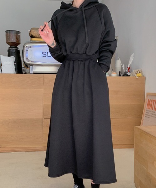 cammie ワンピース ウエストマークフーディーパーカーワンピース