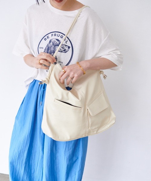 ショルダーバッグ バッグ ソフトフェイクレザーアウトポケットBAG