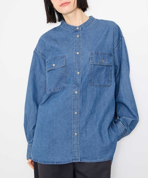 シャツ/ブラウス(長袖/七分) todayful#Belt Denim Shirts ブラウス シャツ Idnes Denim Band-Collar Shirt/デニムバンドカラー