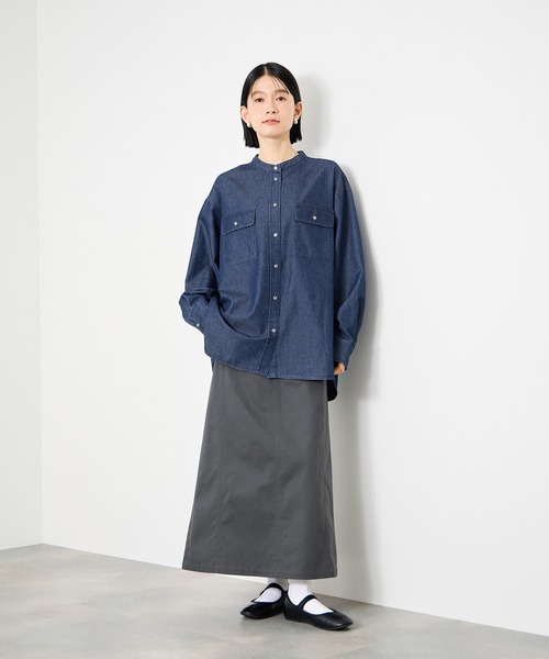 シャツ/ブラウス(長袖/七分) todayful#Belt Denim Shirts ブラウス シャツ Idnes Denim Band-Collar Shirt/デニムバンドカラー