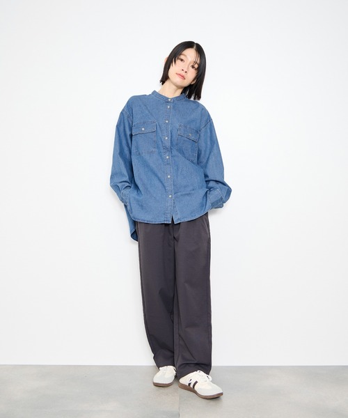 ブラウス シャツ Idnes Denim Band-Collar Shirt/デニムバンドカラー