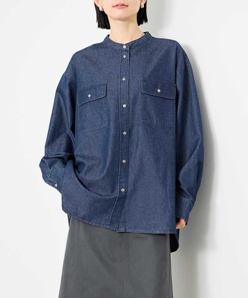 ブラウス シャツ Idnes Denim Band-Collar Shirt/デニムバンドカラー