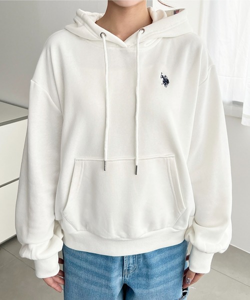 ホワイト パーカー フード付き ポロ刺繍 ポロ刺繍 ホワイトフード付きパーカー - メルカリ