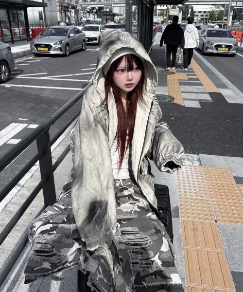 ブルゾン アウター 「Never mind the XU」damage hood jacket