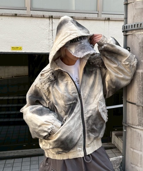 ブルゾン アウター 「Never mind the XU」damage hood jacket