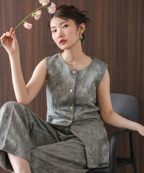 Kana パンツドレス ジャガードジレ ストレートパンツ 2点セット パンツ