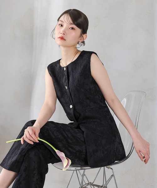 パーティードレス パンツドレス ジャガードジレ ストレートパンツ 2点セット パンツドレス セットアップ 結婚式 お呼ばれ オケージョン パーティー_8