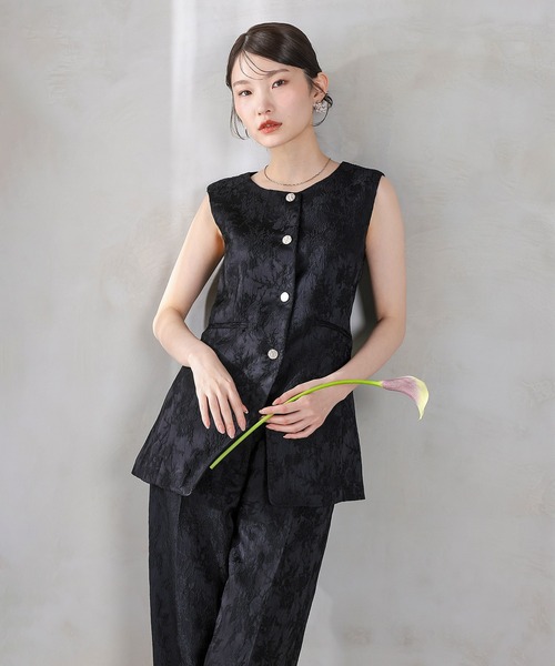 パーティードレス パンツドレス ジャガードジレ ストレートパンツ 2点セット パンツドレス セットアップ 結婚式 お呼ばれ オケージョン パーティー_3
