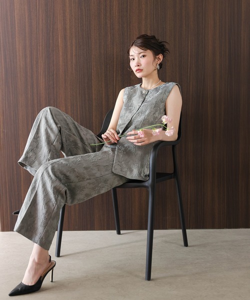 Kana パンツドレス ジャガードジレ ストレートパンツ 2点セット パンツ
