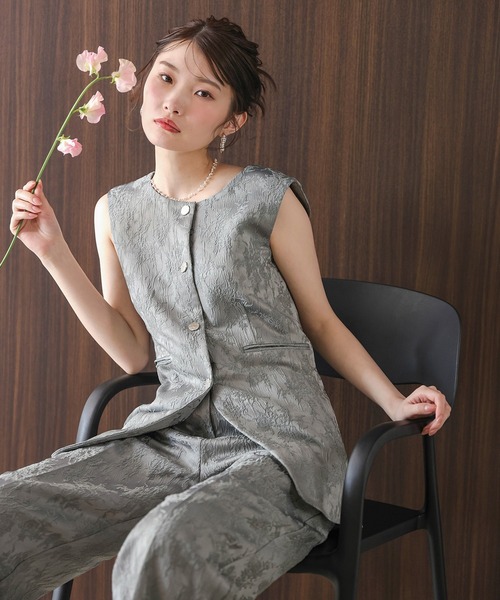 Kana パンツドレス ジャガードジレ ストレートパンツ 2点セット パンツ