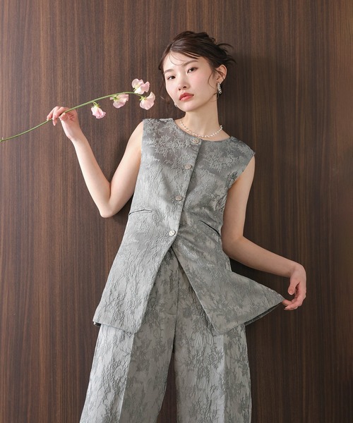 Kana パンツドレス ジャガードジレ ストレートパンツ 2点セット パンツ