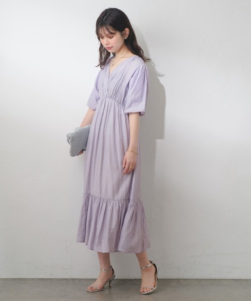 「natural couture」 半袖ワンピース FREE ラベンダー レディース_画像9