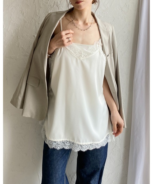 She's Closet キャミソール ロング丈 サイドスリット 裾 サテンレース