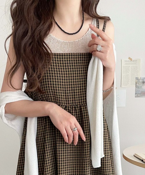 「classicalelf」 キャミソールワンピース LARGE チャコールグレー×ブラック レディース_画像8
