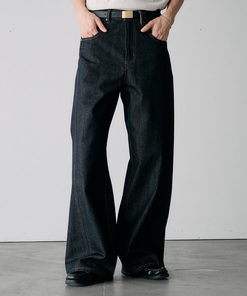 Adoon plain ワイドパンツ ジーンズ SLIM FIT CURVED RIGIT DENIM