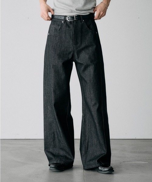 Adoon plain ワイドパンツ ジーンズ SLIM FIT CURVED RIGIT DENIM 