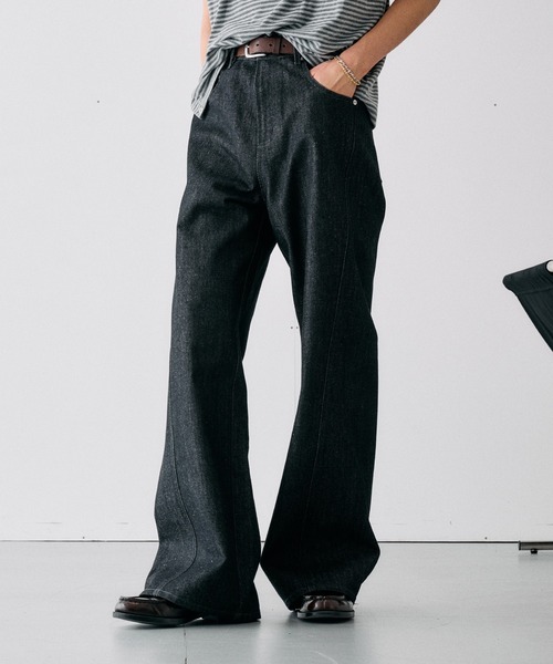 Adoon plain ワイドパンツ ジーンズ SLIM FIT CURVED RIGIT DENIM