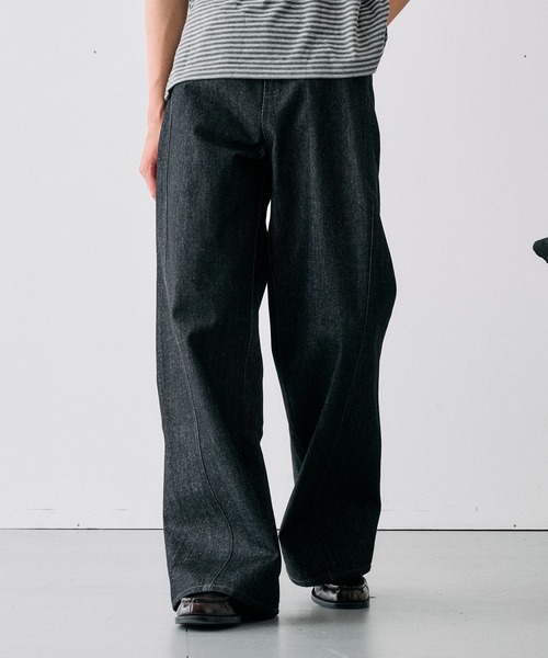 Adoon plain ワイドパンツ ジーンズ SLIM FIT CURVED RIGIT DENIM