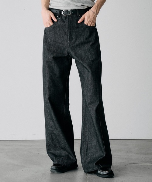 FUTURE ARCHIVE リジットデニム ワイドストレート メンズ Adoon plain ワイドパンツ ジーンズ SLIM FIT CURVED RIGIT DENIM