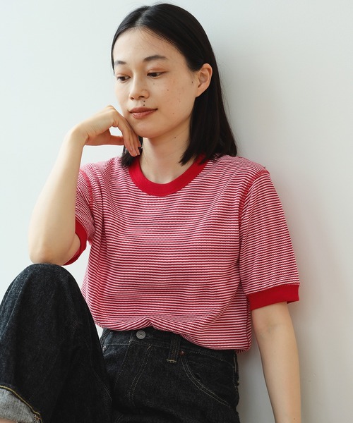 tシャツ 「別注」Healthknit / ワッフル ボーダー Tシャツ レディース Healthknit tシャツ 「HEALTHKNIT/ヘルスニット」 別注 ヘンリー