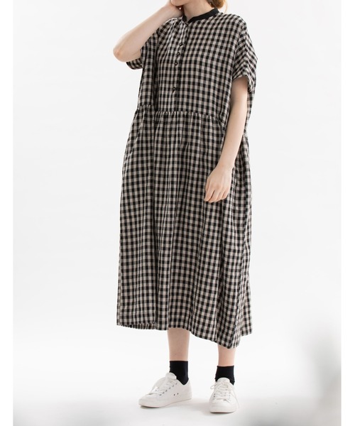 nop de nod（ノップドゥノッド） ワンピース リネン切り替えギャザー