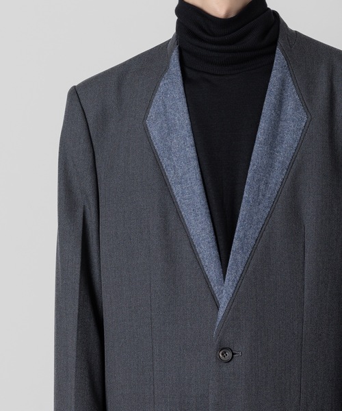 ジャケット テーラードジャケット collar cloth long jacket メンズの画像