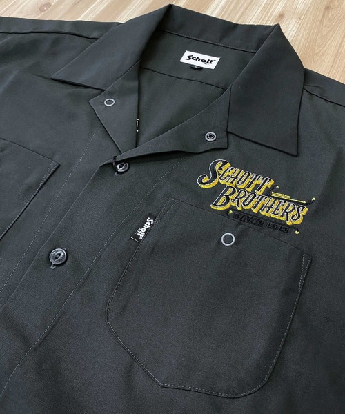 Schott N.Y.C. ボタンシャツ ブラック Schott N.Y.C シャツ Schott/ショット/BOWLING SHIRT'LEATHER