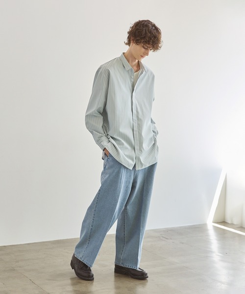 CTHY シャツ マルチストライプ比翼オーバーサイズシャツ メンズ 
