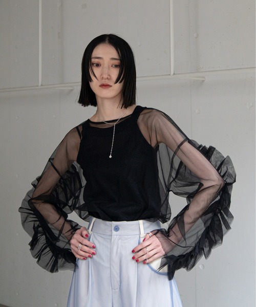 tシャツ 袖フリルチュールシアートップス レディース : ZOZOTOWN Yahoo 