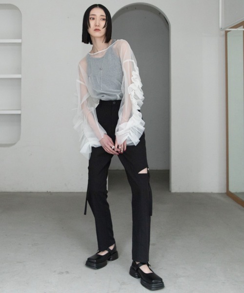 tシャツ 袖フリルチュールシアートップス レディース : ZOZOTOWN Yahoo