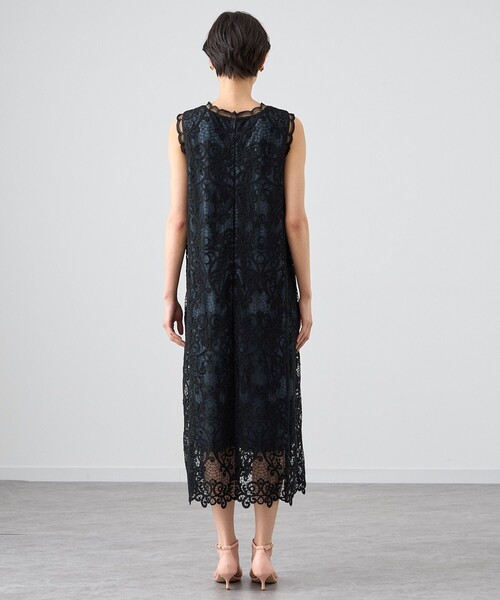 ANAYI ツートンチュール刺繍ワンピース ネイビー ANAYI（アナイ） ワンピース バテン風チュール刺繍サック ワンピース