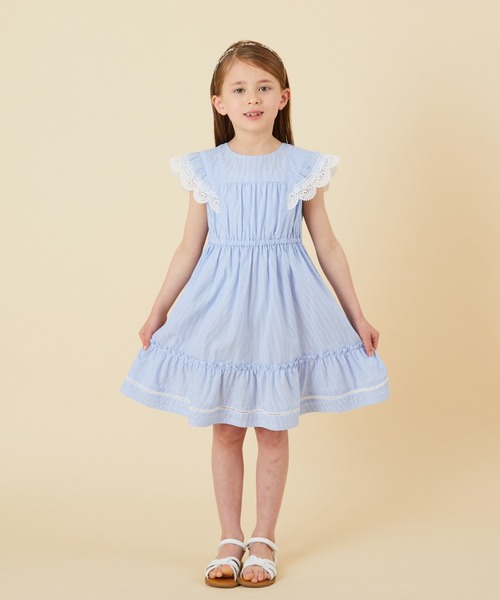 ワンピース ストライプレースワンピース キッズ : 83076650  