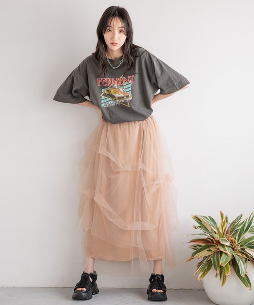 LOWRYS FARMグレー チュール ロングスカート フリル付き　店内完売 LOWRYS FARMグレー チュール ロングスカート フリル付き 店内