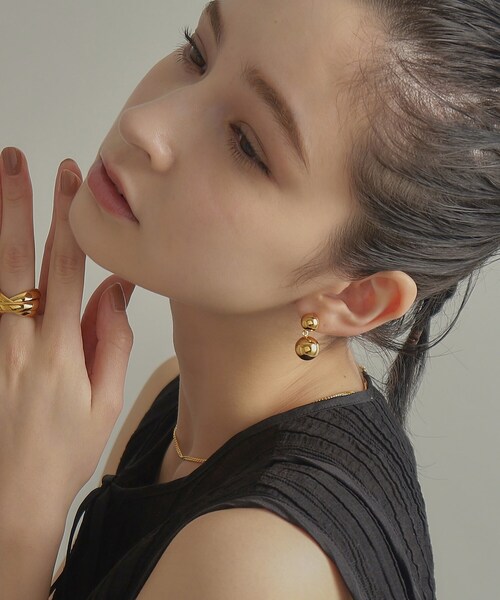 COCOSHNIK ピアス シルバー ホロウピアス ダブルボール GP レディース