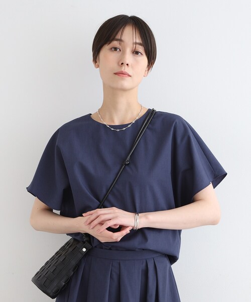 【洗える／UVケア／接触冷感／SETUP可能】ブロード素材フレンチブラウス INDIVI ブラウス シャツ 「洗える／UVケア／接触冷感／SETUP可能