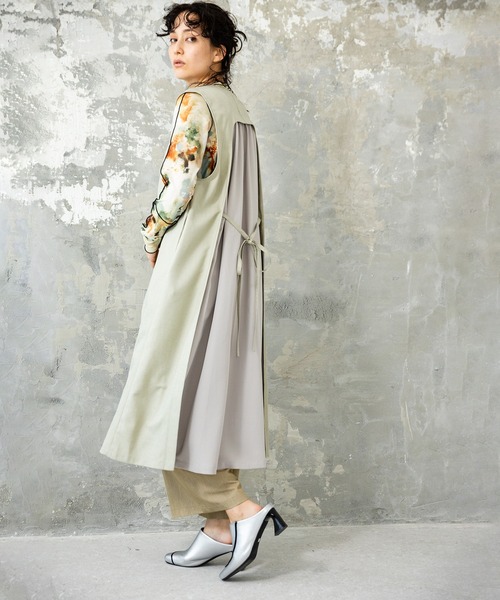 OSMOSIS ベスト ジレ アシンメトリープリーツロングジレ
