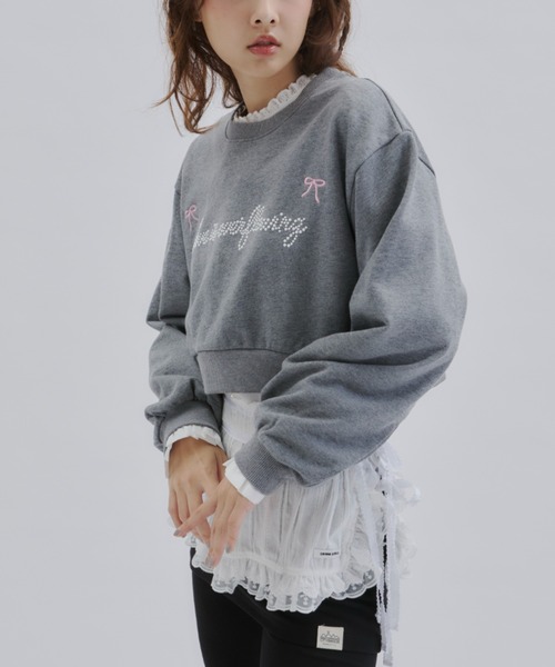 Laula☆パール付きスウェット Lallana（ララーナ） トレーナー スウェット パールショートスウェット