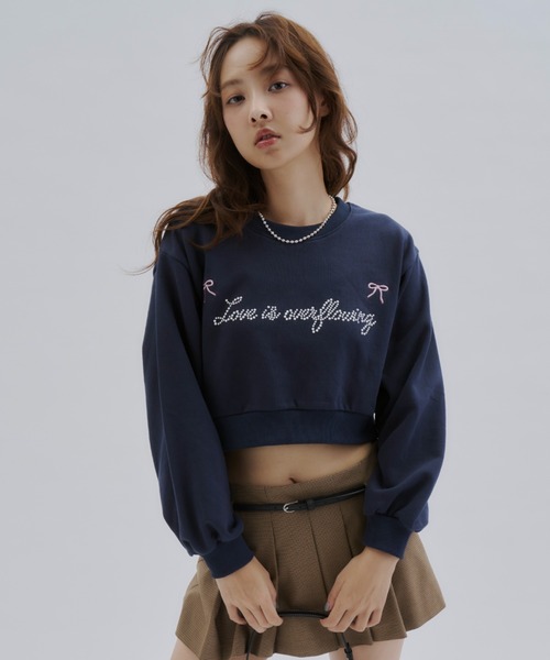 Laula☆パール付きスウェット Lallana（ララーナ） トレーナー スウェット パールショートスウェット