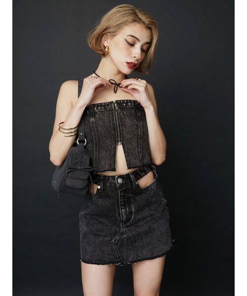 新品♡EVRIS デニムミニスカート 値下げしました！ EVRIS デニムスカート クロスウエストリボンデニムミニスカート